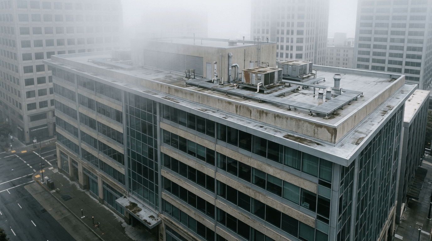 Bay Area commercial buildings exposed to coastal fog and moisture that can accelerate roof deterioration