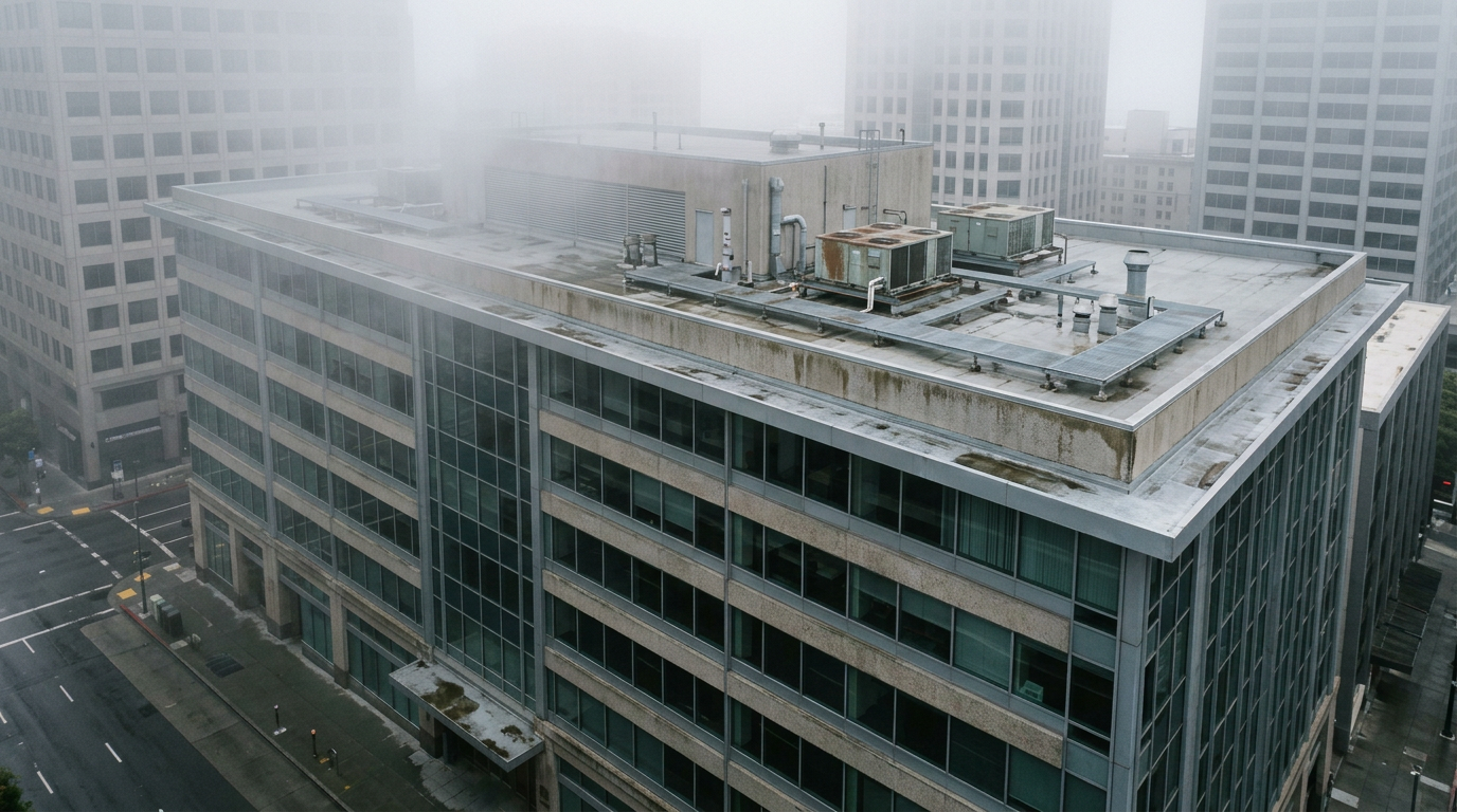 Bay Area commercial buildings exposed to coastal fog and moisture that can accelerate roof deterioration